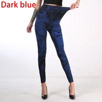 Seksualūs elastingi imitacijos dirbtiniai džinsai antblauzdžiai aukštu juosmeniu Kelnės Fitness Slim Leggins Sportiniai Push Up antblauzdžiai moterims 2XL tamsiai mėlyna spalva
