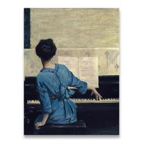 Retro Piano Girl Poster Figure Canvas Painting POP Living Room Canvas Art 21cm×30cm NoFrame
