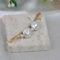 Baroque Button Natural Freshwater Pearl Hairpin Copper Plated French Retro Bang Edge Clip one size
