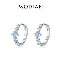 Modian Fashion 925 Sterling Silve Blue Round Opal Charm Female Ear Buckle For Women Fine Jewelry Hypoallergenic Hoop Earrings rožinio aukso spalvos