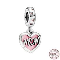 925 Sterling Silver Heart & Mum Dangle Dream Catcher Charm Fit OriginalNew Bracelet DIY Jewelry For Women Bracelet DiyBeads rožinio aukso spalvos