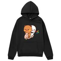Cute Bubu and Dudu Hoodie Panda Bear Graphic Sweatshirt with Hooded Kawaii Women Clothes Unisex Long Sleeve Casual Cute Korean Tops L