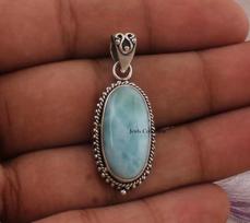 Natural Larimar Gemstone Pendant, handmade Designer Boho pendant, Christmas Jewelry, Reiki pendant, 925 Sterling Silver
