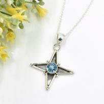 Solid 925 Sterling Silver Blue Topaz Gemstone Pendant Necklace Unique Gift, Silver Charm Jewelry, Bohemian Jewelry 18 Inch