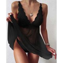 Moterų mados miegui skirtos nėriniuotos apatinio trikotažo apatinio trikotažo Be nugarų suknelės apatinio trikotažo Babydoll naktinės nėriniuotos suknelės naktinės suknelės plius dydis 5XL L juoda