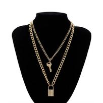 Vintage Creative Punk Style Exaggerated Thick Chain Choker Jewelry Lock Key Double-layer Necklace Female Hip-hop Metal Neck Chain auksas