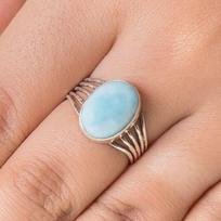 Natural Larimar Oval Gemstone Handmade Designer Ring, 925 Sterling Silver, Birthday Gift, Boho Ring, Wedding Engagement Gift 6