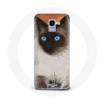 Coque pour Samsung Galaxy A8 2018 Siamois Noir et blanc Yeux Bleus