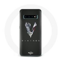 Coque pour Samsung Galaxy S10 Plus Vikings Série Saison 6 logo V Epée Gris Fond Noir