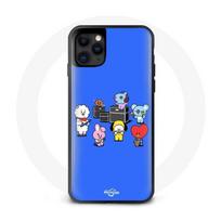 Coque pour Iphone 12 BTS BT21 Tata Chimmy Cooky Rj Koya Shooky Et Mang Jouent De la musique Fond Bleu