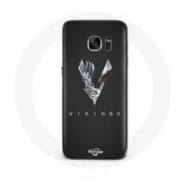 Coque pour Samsung Galaxy S7 Edge Vikings Série Saison 6 logo V Epée Gris Fond Noir