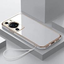 For Huawei P60 Case Huawei P60 Pro Cover Huawei P60 Art Phone case LNA-LX9 MNA-LX9 Luxury Square Plating Shockproof Back Cover For Huawei P60&Case & Strap sniego baltumo spalva