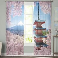 Mount Fuji With Cherry Blossom Tree Sheer Curtains Bedroom Voile Curtain Living Room Window Sheer Curtains Kitchen Tulle Drapes 135W x 114H(cm) white
