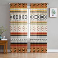 Boho geometrinės juostelės permatomos langų užuolaidos tiulio užuolaidos svetainės balkono dekoravimo užuolaidos 135W x 114H(cm) black