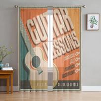 Vintage Poster Design For Guitar Lessons Sheer Curtains for Living Room Tulle Window Curtain Bedroom Kitchen Veil Drapes 135W x 114H(cm) beige