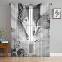 Wolf Forest Animal tiulio užuolaidos svetainei Voile permatomos lango užuolaidos miegamajam Šifoninės užuolaidos virtuvei 135W x 114H(cm) black