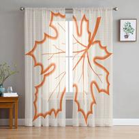 Rudens Padėkos dienos Klevo lapų Miegamojo Skaidrios Šifono Užuolaidos Šventinė Dekoracija Langų Voilo Tiulio Užuolaida 135W x 114H(cm) white