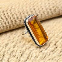 Glorious Honey Topaz Gemstone Handmade 925 Solid Sterling Silver Jewelry Ring For Women 4 Inches geltona
