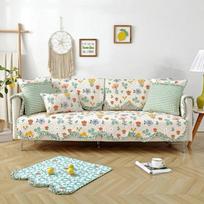 Cotton Printed L-shaped Sofa Cushion Wave Edge Anti Slip Settee Towel Universal All Year Round Lace Edge Sofa Cover  Pillowcase 70x70cm 1pcs beige