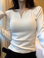 Korean Style Elegant Streetwear Pullover Women V-neck Sweet Design Sense Casual Slim Tops Fit Bottoming Short Top Fashion New S balta