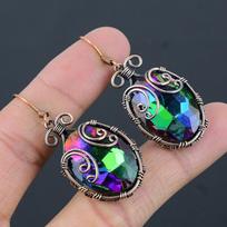 Natural Mystic Rainbow Topaz Gemstone Copper Wire Wrap Gift Earring 2.17 l8E29