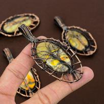 Natural Bumblebee Jasper Gemstone Copper Wire Wrap Gift Pendant 3.23  Y9y22 gray