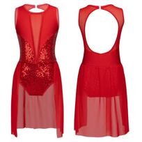 Vaikams Mergaitėms Camisole Sequins Baleto šokių suknelė Lyriški šokių drabužiai Modernus šiuolaikinis pobūvių gimnastikos kostiumas 9-10 Years mėlyna