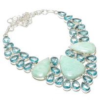 Natural Amazonite, Topaz Gemstone Handmade 925 Sterling Silver Necklace 18  f6M63