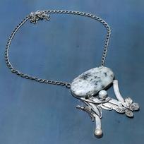 Natural Dendrite Opal, Pearl Gemstone 925 Sterling Silver Necklace 18  g4S57