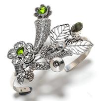 Natural Labradorite, Peridot Gemstone 925 Sterling Silver Cuff Bangle Adj. Y6m56 gray