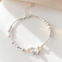 Linglan Flower Pearl Bracelet, Women's Pure Silver, Korean Small and Popular Design, Bead Bracelet, Forest Series Broken Adjustable size