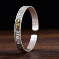 Nauja Pixiu Heart Sutra apyrankė su šešiais simboliais True Words Apyrankė Retro atvira sidabruota apyrankė kaip gimtadienio dovana draugams Adjustable size