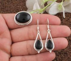 Black Onyx Gemstone Ring Earring Set, Handmade Designer Jewelry, Boho Jewelry, 925 Silver Jewelry, Silver Charm Jewelry, Wedding Gift 6 Ring Size