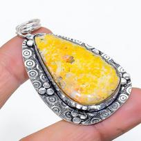 Natural Bumblebee Jasper Handmade 925 Sterling Silver Jewelry Pendant 2.44  O5K39 yellow