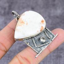 Natural Scolecite, White Topaz Gemstone 925 Sterling Silver Pendant 2.25  t7h74