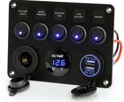 Caravan Combination Panel with Blue Light Car Wheel Boat Yacht Combination Panel Plus USB and Cigarette Lighter juoda