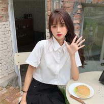 Shirts Women Turn Down Collar Preppy Style Summer Sweet Solid Casual Ins Student Female Simple All-match Streetwear Crops Tops XS balta
