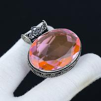 Pink Topaz Pendant, 925 Sterling Silver Pendant, Handmade Jewelry Pendant, Antique Pendant, Topaz Gemstone, Red Color Pendant, Gift For Mom 1.96 rožinė