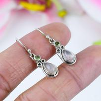 Natural Rose Quartz,Peridot 925 Solid Sterling Silver Jewelry Earring 1.25  J1V59 gray