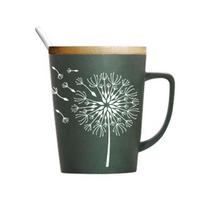 520ml Leaf Pattern Ceramic Coffee Mug with Lid Spoon Large Capacity Frosted Water Cup Office Coffee Tea Cup Kitchen Utensils 520ml gray