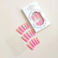 24pcs/set Wearable Extended Pipe Nail Patch French Pink Crushed Diamonds Wearable Nail Nail Stickers None white