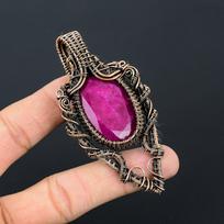 Adorable Ruby Lab-Created Gemstone Handmade Copper Wire Wrap Jewelry Pendant For Love 3.39 Inches rožinė