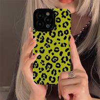 Fashion Yellow Leopard Silicone Leather Case For iPhone 15 14 Pro Max 11 12 13 Mini SE 7 8 Plus X XR XS Soft Shockproof Cover For iPhone 13 Mini black