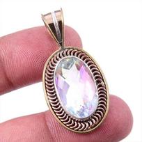 Natural Mystic Topaz 925 Solid Sterling Silver TwoTone Gift Pendant 1.50  C6g41