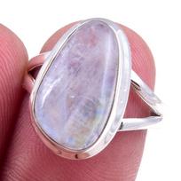Natural Rainbow Moon Stone Gemstone Handmade 925 Sterling Silver Ring S.7 I7a31 gray