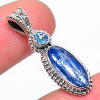 Natural Kyanite,Blue Topaz Gemstone 925 Solid Sterling Silver Pendant 1.26  i0S30