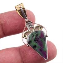 Ruby In Zoisite Lab-Created 925 Sterling Silver Gift Two Tone Pendant 1.75  d1O50