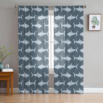 Shark Small Fish Ocean Tulle Curtains For Living Room Bedroom Voile Curtain Home Decoration Sheer Balcony Door Curtain 135W x 114H(cm)