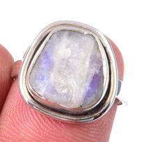 Natural Rainbow Moon Stone Gemstone Handmade 925 Sterling Silver Ring S.6 f1m70 white