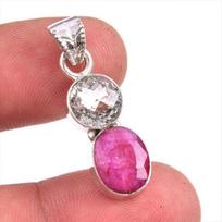 Green Amethyst,Ruby(Simulated) Handmade 925 Sterling Silver Pendant 1.5  L9n83